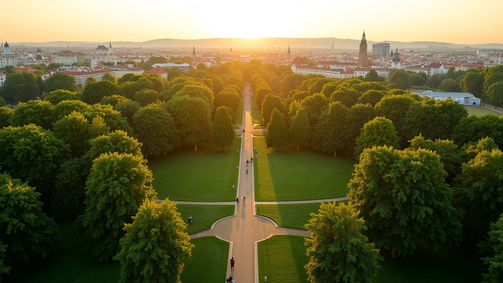 Aerial perspective of Letná Park showing the extensive network of trails and green spaces