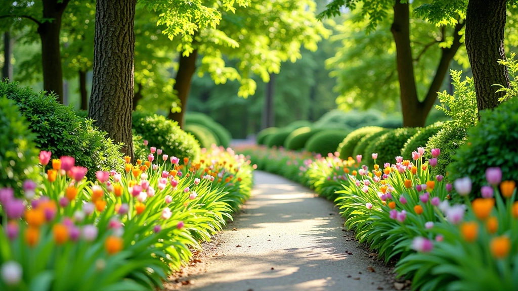 Botanical gardens in Czech Republic with flowering plants and garden paths