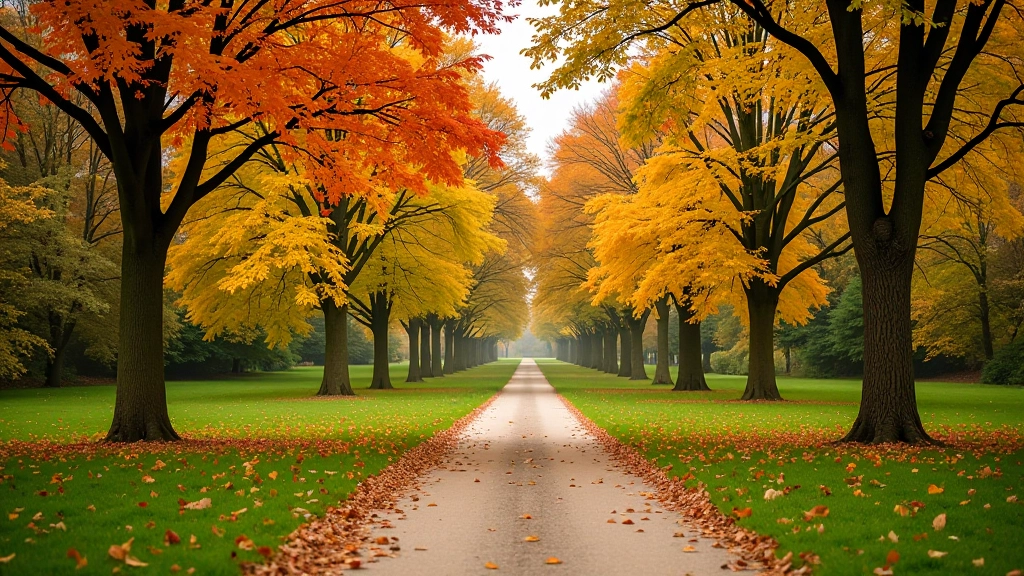 Seasonal Stromovka Park landscape showing autumn colors and pathways