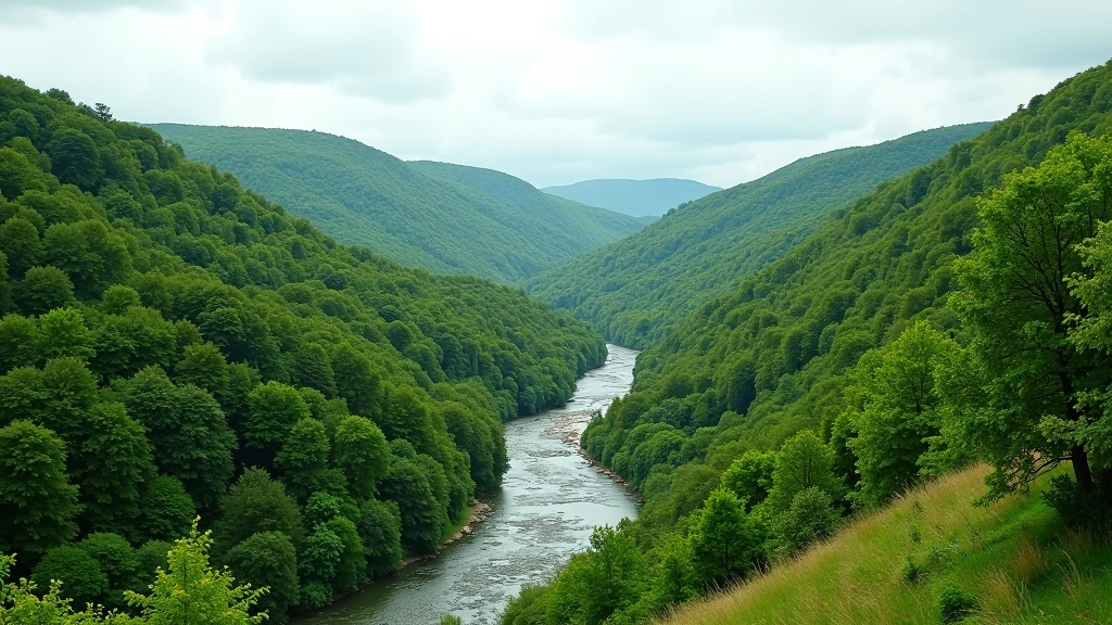 Podyjí National Park landscape with river valley and green hills