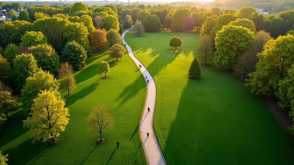 Stromovka Park Prague aerial view with trees and pathways in spring season